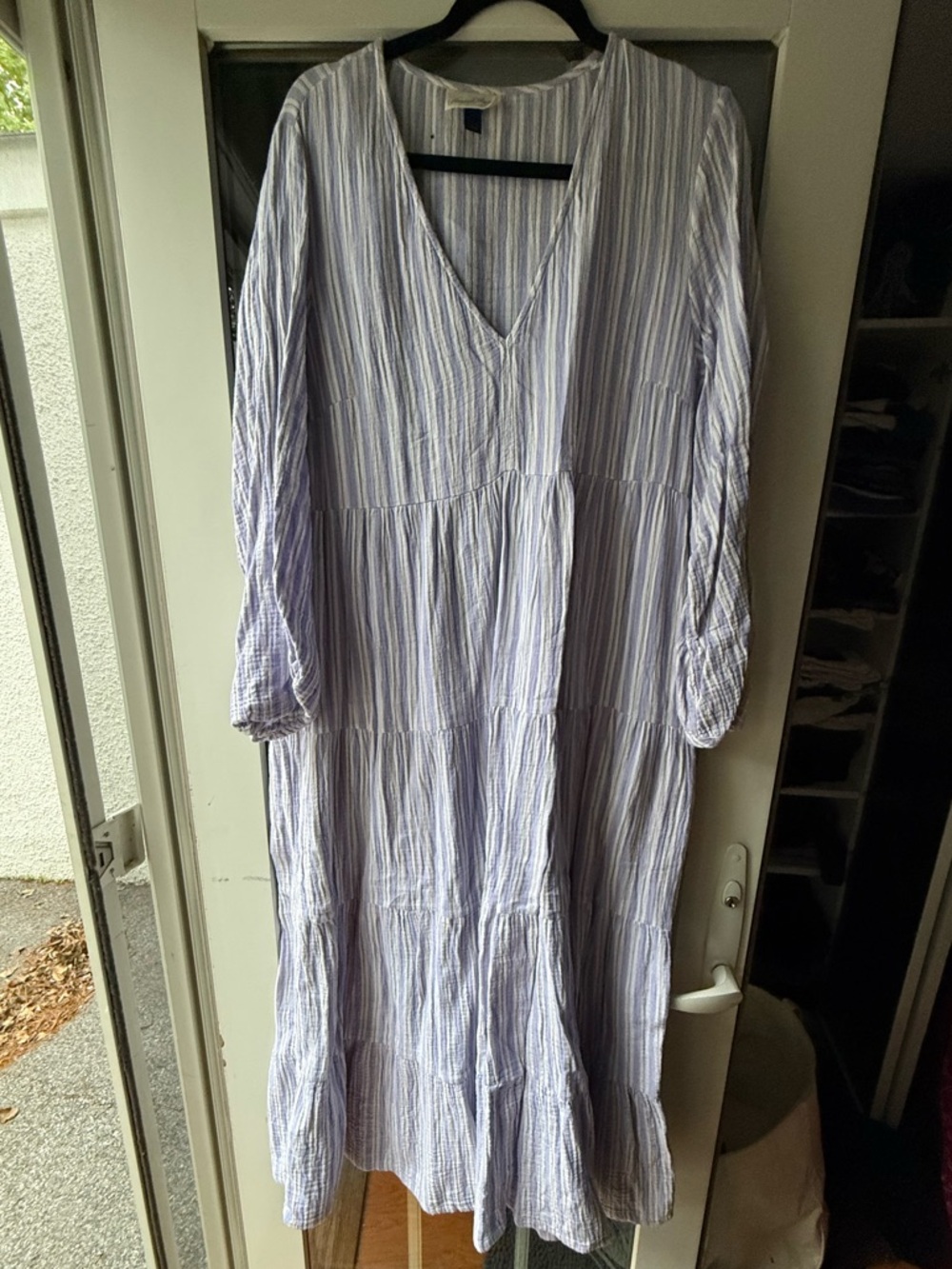 Lightweight Striped V-Neck Maxi Dress in Lavender and White